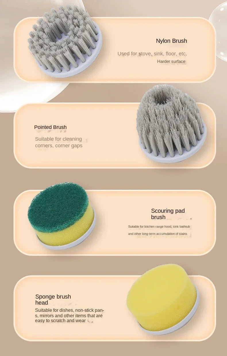 New5-in-1 electric handheld rotating cleaning brush with 5 replaceable brush heads,kitchen utensils,shoe uppers,and gap cleaning