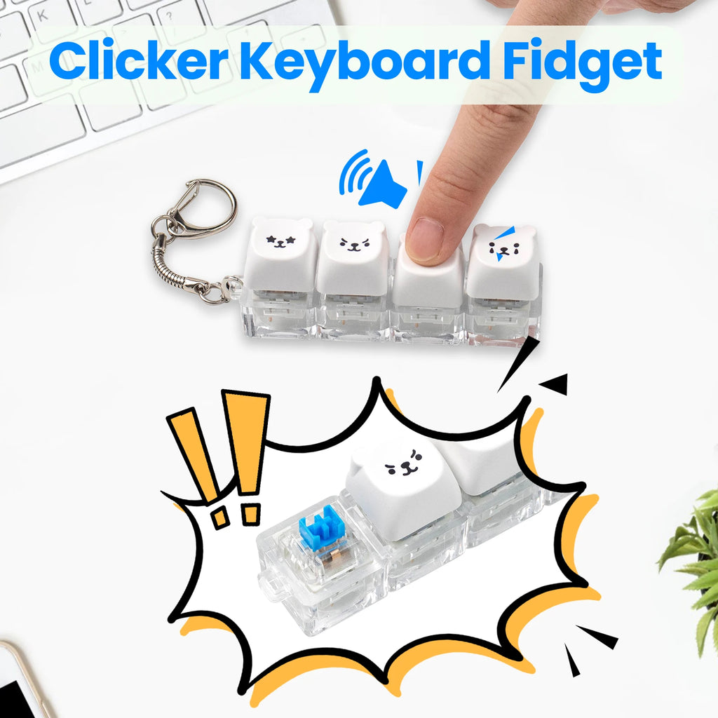 4 Keys Keyboard Fidget Toys Keyboard Clicker Keychain Fidget Sensory Fun Toys for Anxiety Decompression Keyboard Fidget Clicker