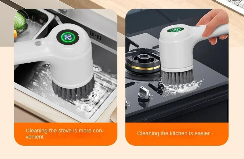 New5-in-1 electric handheld rotating cleaning brush with 5 replaceable brush heads,kitchen utensils,shoe uppers,and gap cleaning