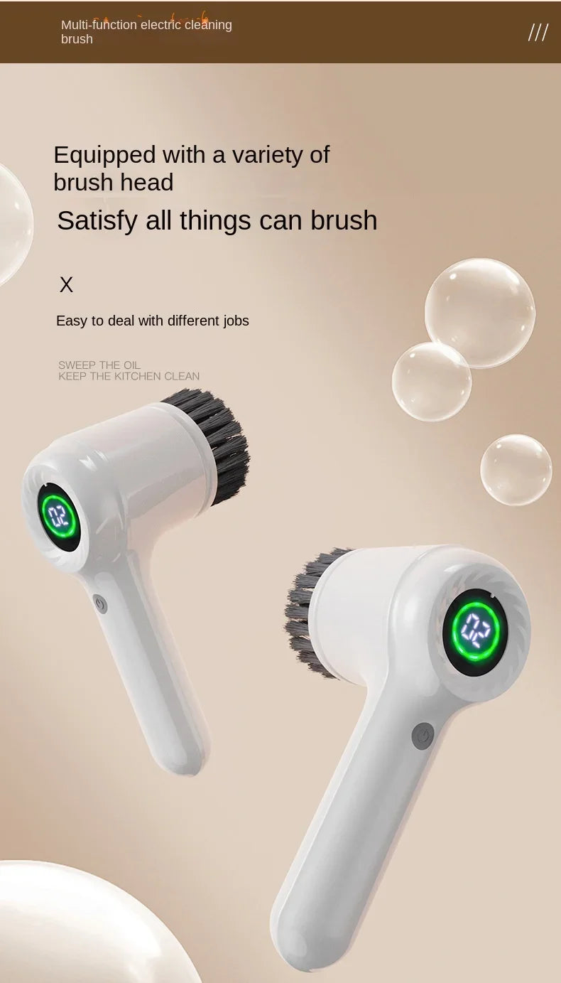 New5-in-1 electric handheld rotating cleaning brush with 5 replaceable brush heads,kitchen utensils,shoe uppers,and gap cleaning
