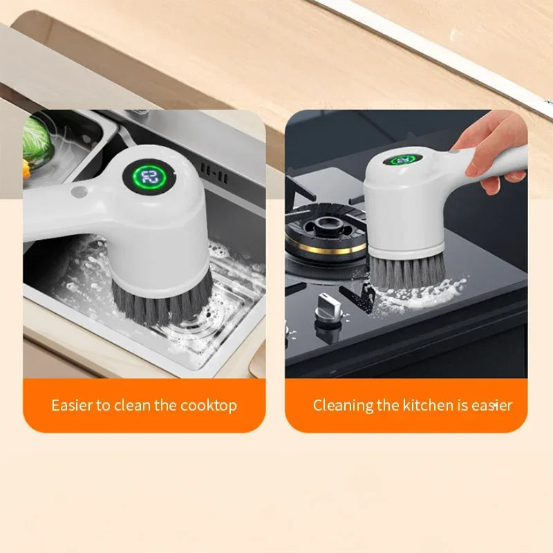 New5-in-1 electric handheld rotating cleaning brush with 5 replaceable brush heads,kitchen utensils,shoe uppers,and gap cleaning