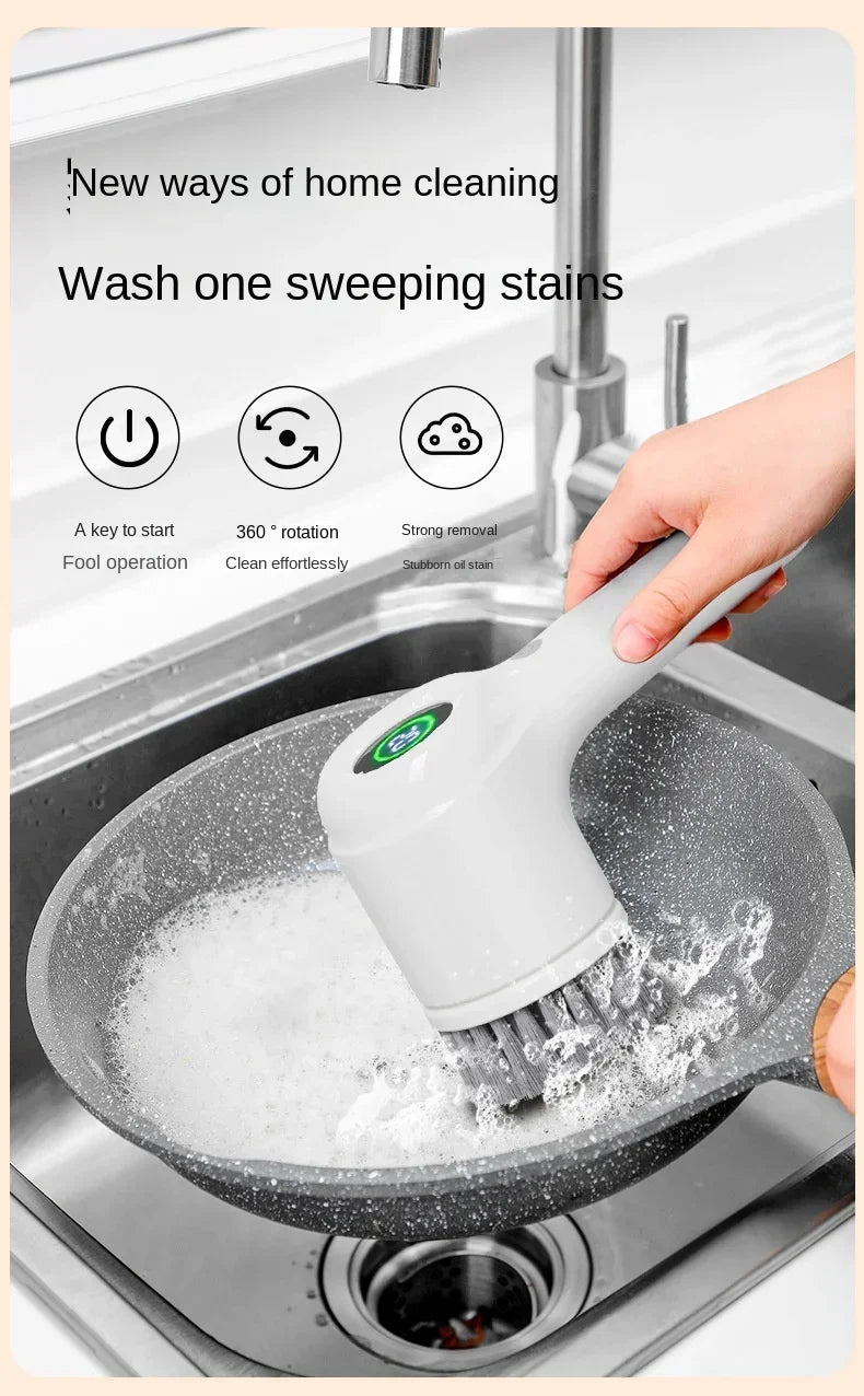 New5-in-1 electric handheld rotating cleaning brush with 5 replaceable brush heads,kitchen utensils,shoe uppers,and gap cleaning