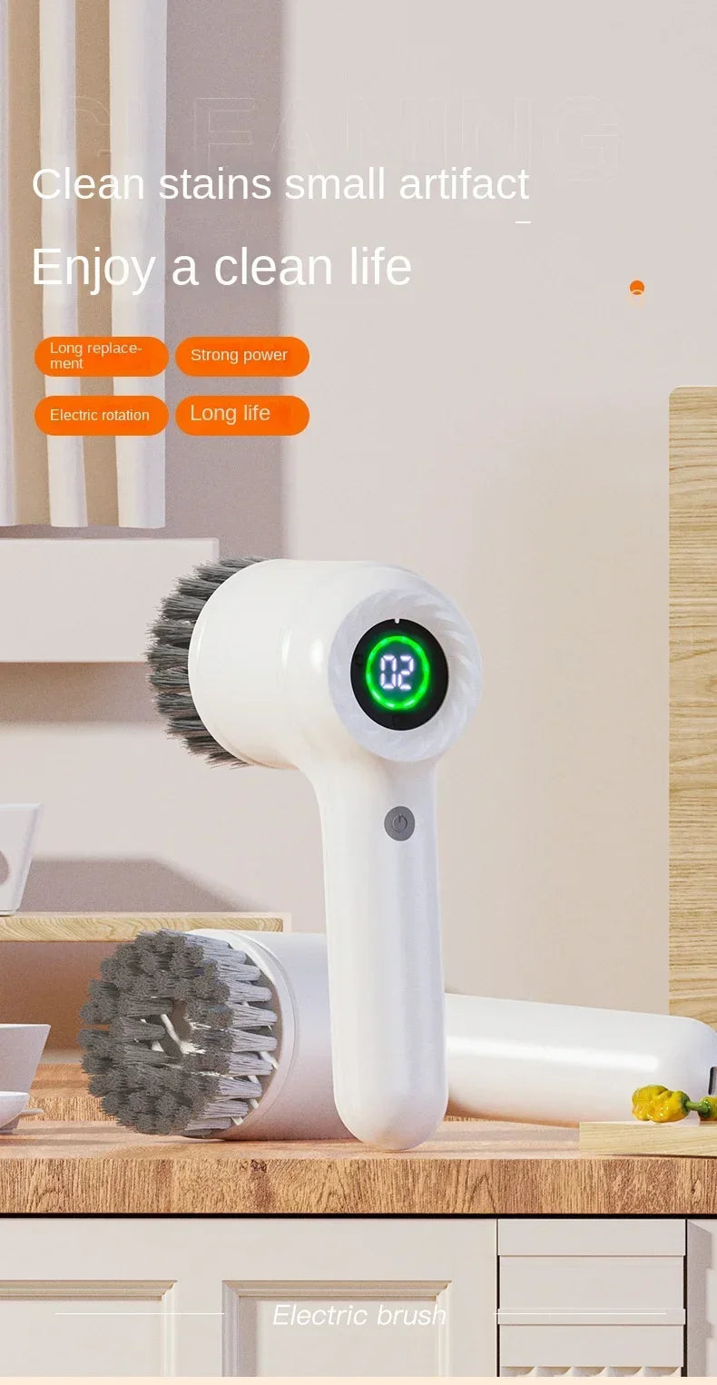 New5-in-1 electric handheld rotating cleaning brush with 5 replaceable brush heads,kitchen utensils,shoe uppers,and gap cleaning