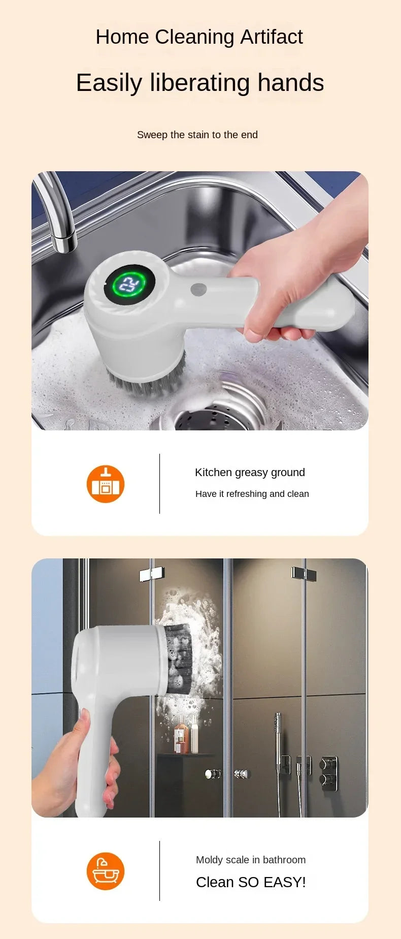 New5-in-1 electric handheld rotating cleaning brush with 5 replaceable brush heads,kitchen utensils,shoe uppers,and gap cleaning