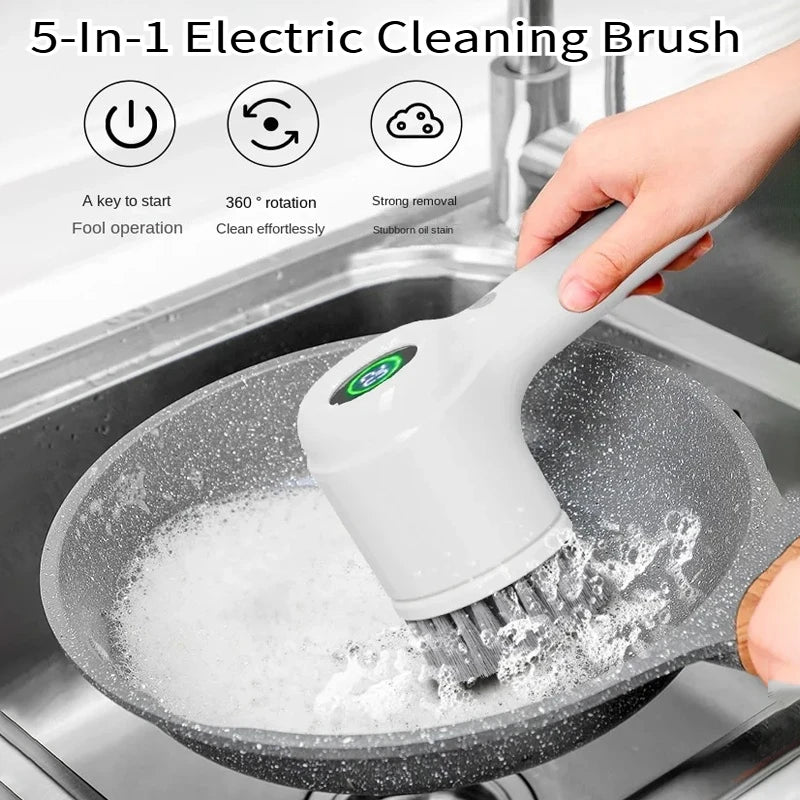 New5-in-1 electric handheld rotating cleaning brush with 5 replaceable brush heads,kitchen utensils,shoe uppers,and gap cleaning