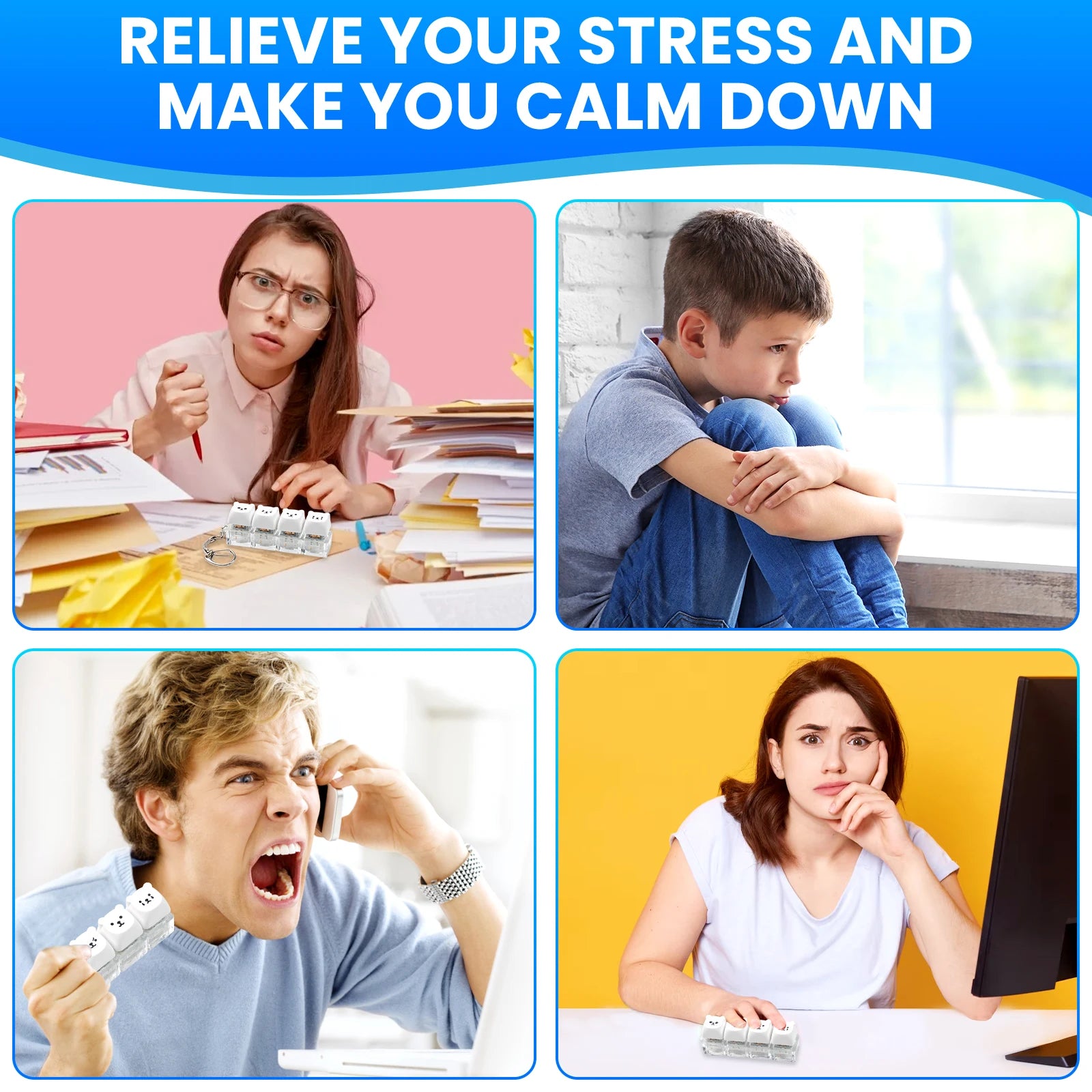 4 Keys Keyboard Fidget Toys Keyboard Clicker Keychain Fidget Sensory Fun Toys for Anxiety Decompression Keyboard Fidget Clicker